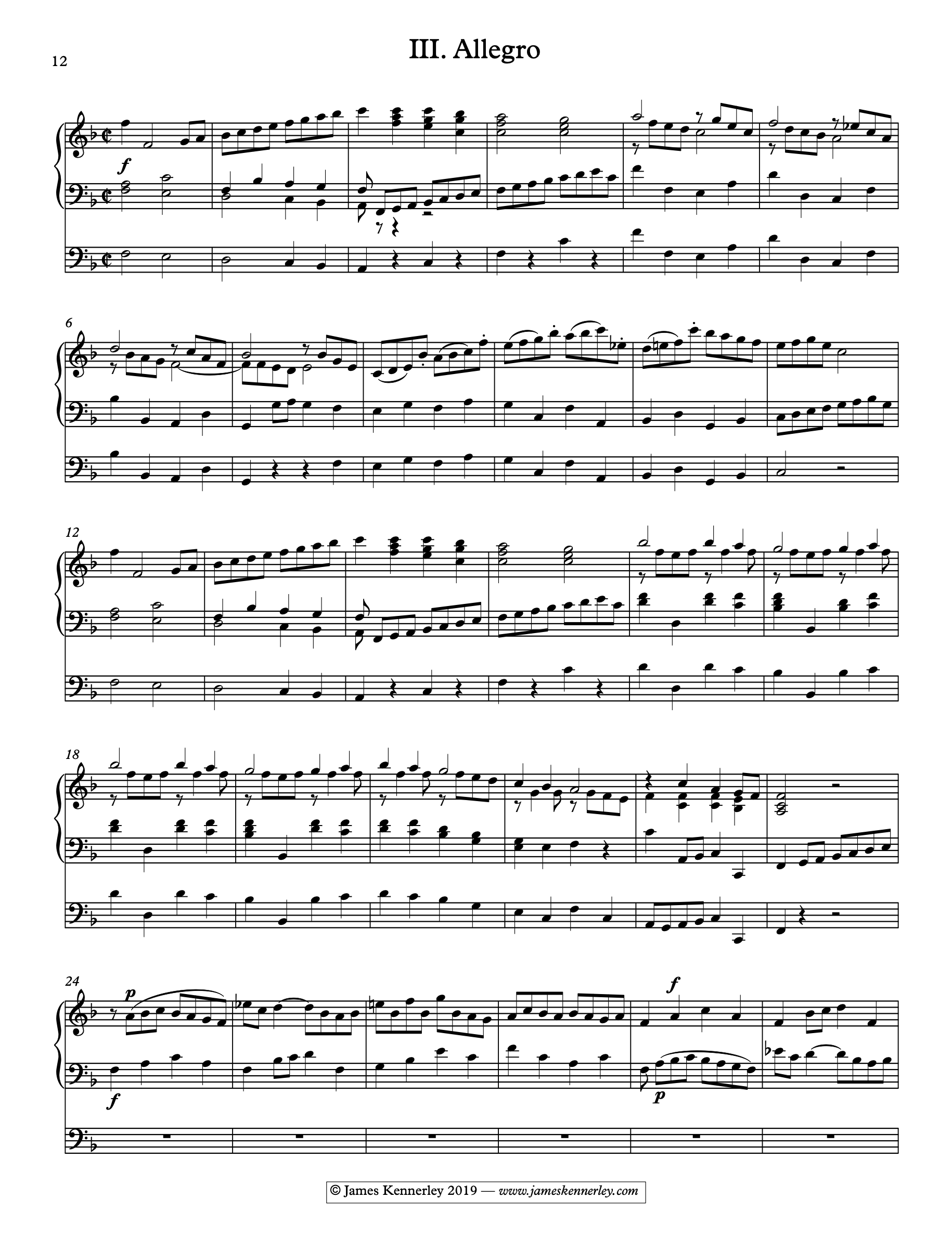 J S Bach: Italian concerto, BWV 971 transcribed for organ solo
